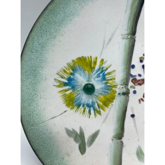 Vintage Enamel on Copper Plate Organic Design Mid Century Bamboo
Floral. - Picture 3 of 6